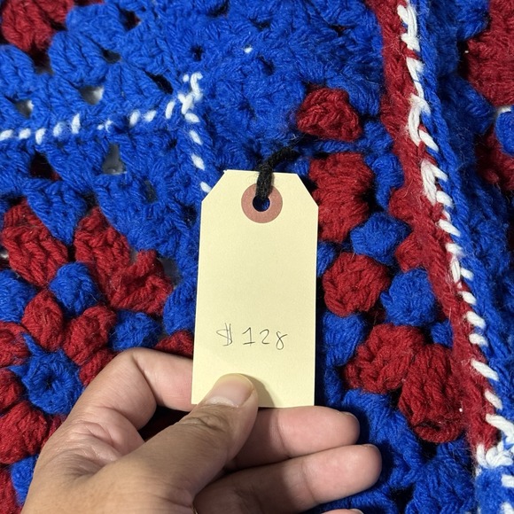 VTG 90s Handmade Grandma Crochet Oversized Open Cardigan One Size Fits Most - Picture 4 of 8